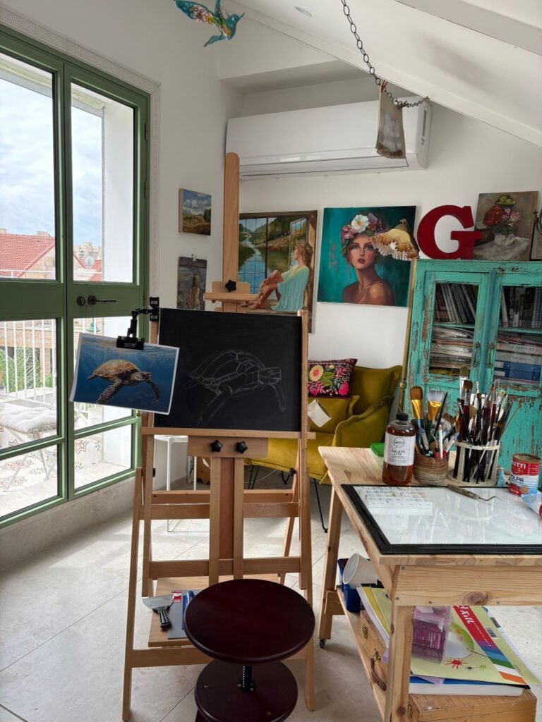 Art Studio with Easel and Paint Supplies